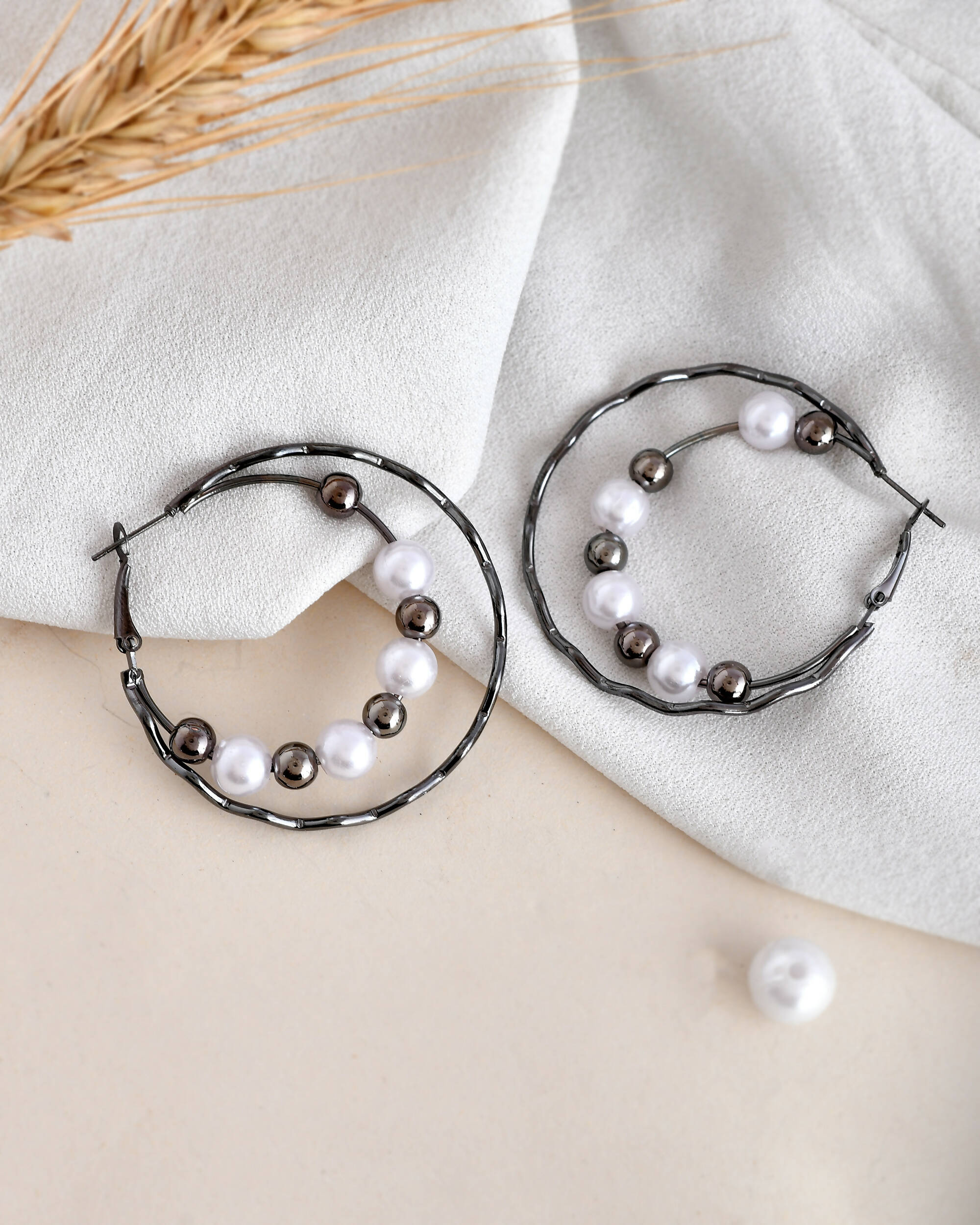 VOJ Women Rhodium-Plated Pearl Stainless Steel Hoop Earrings - Distacart