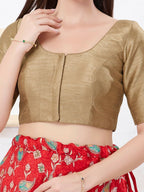 Joban Fashion Copper Dupion Silk Elbow Sleeveless Front Open Blouse