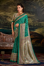 Vastranavya Green Silk Madhubani & Bandhej Fusion Print Saree with Unstitched Blouse