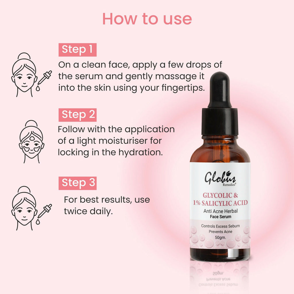 Globus Remedies Glycolic & 1% Salicylic Acid Anti Acne Face Serum