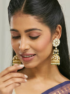 Nuyug 22K Gold-Plated Kundan Stone Studded & Pearl Beaded Dome Shaped Jhumkas - Distacart