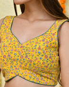 Amodini Designer Studio Floral Position Print Women Yellow Blouse