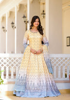 Partywear Designer Yellow Dola Silk Anarkali suit with Dupatta - Samyukta