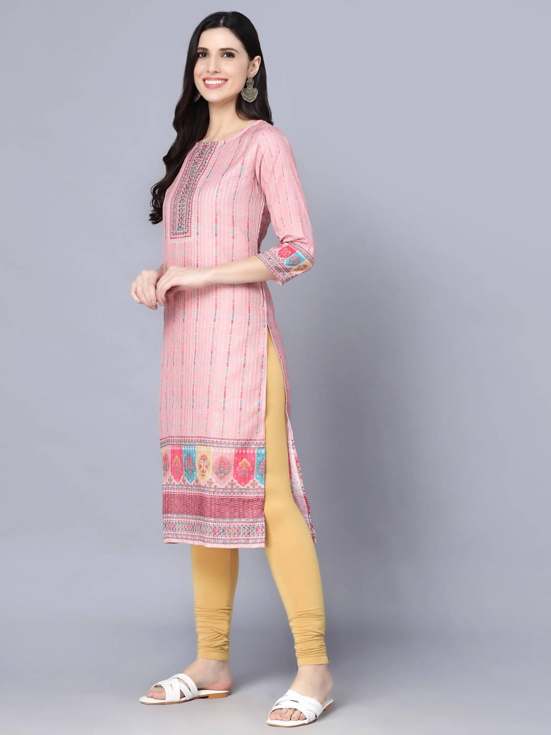 Myshka Women Pink Striped Kurta - Distacart
