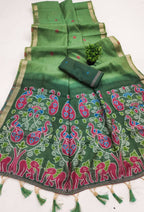 Vastranavya Pista Muga Cotton Meenakari & Azarakh Pallu Saree with Contrast Blouse - Distacart