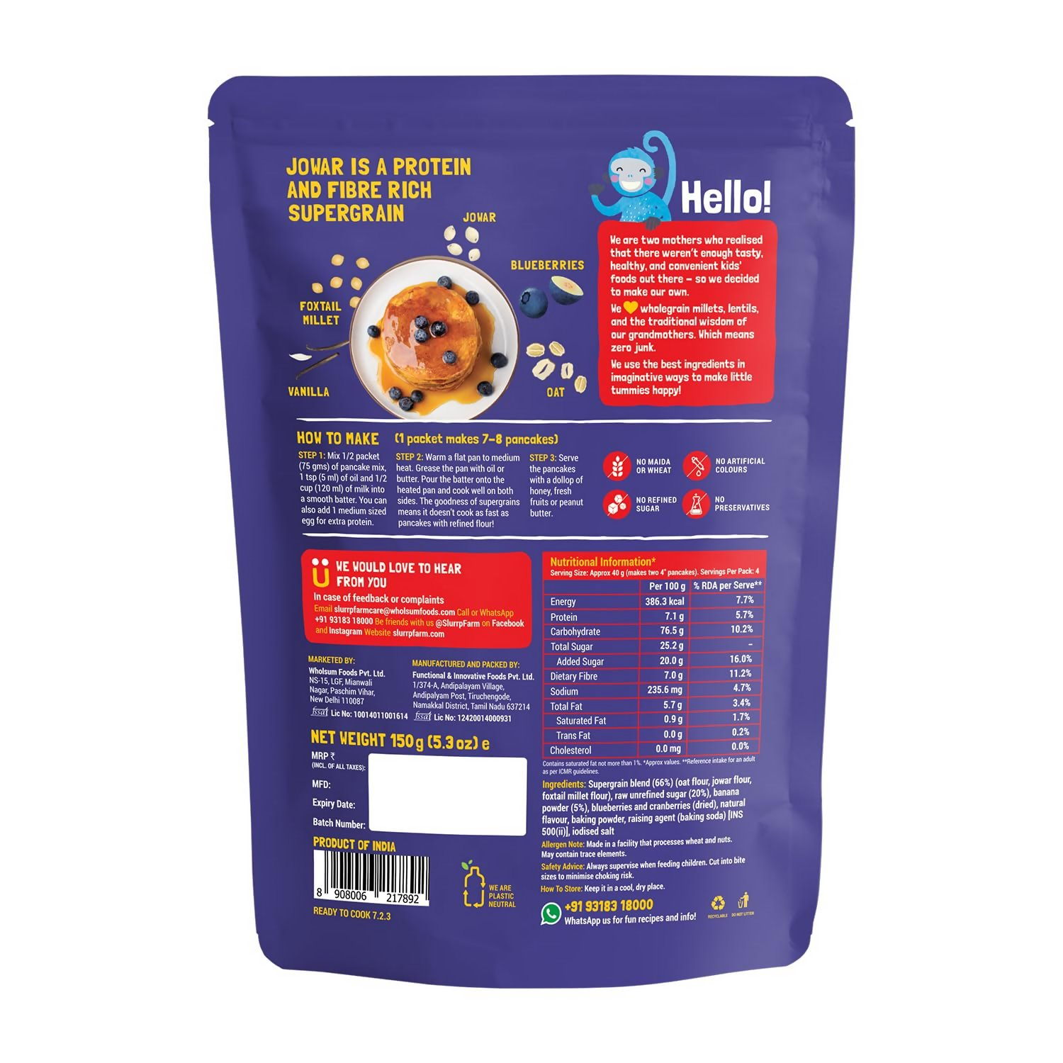 Slurrp Farm Millet Pancake Mix Combo Blueberry & Classic