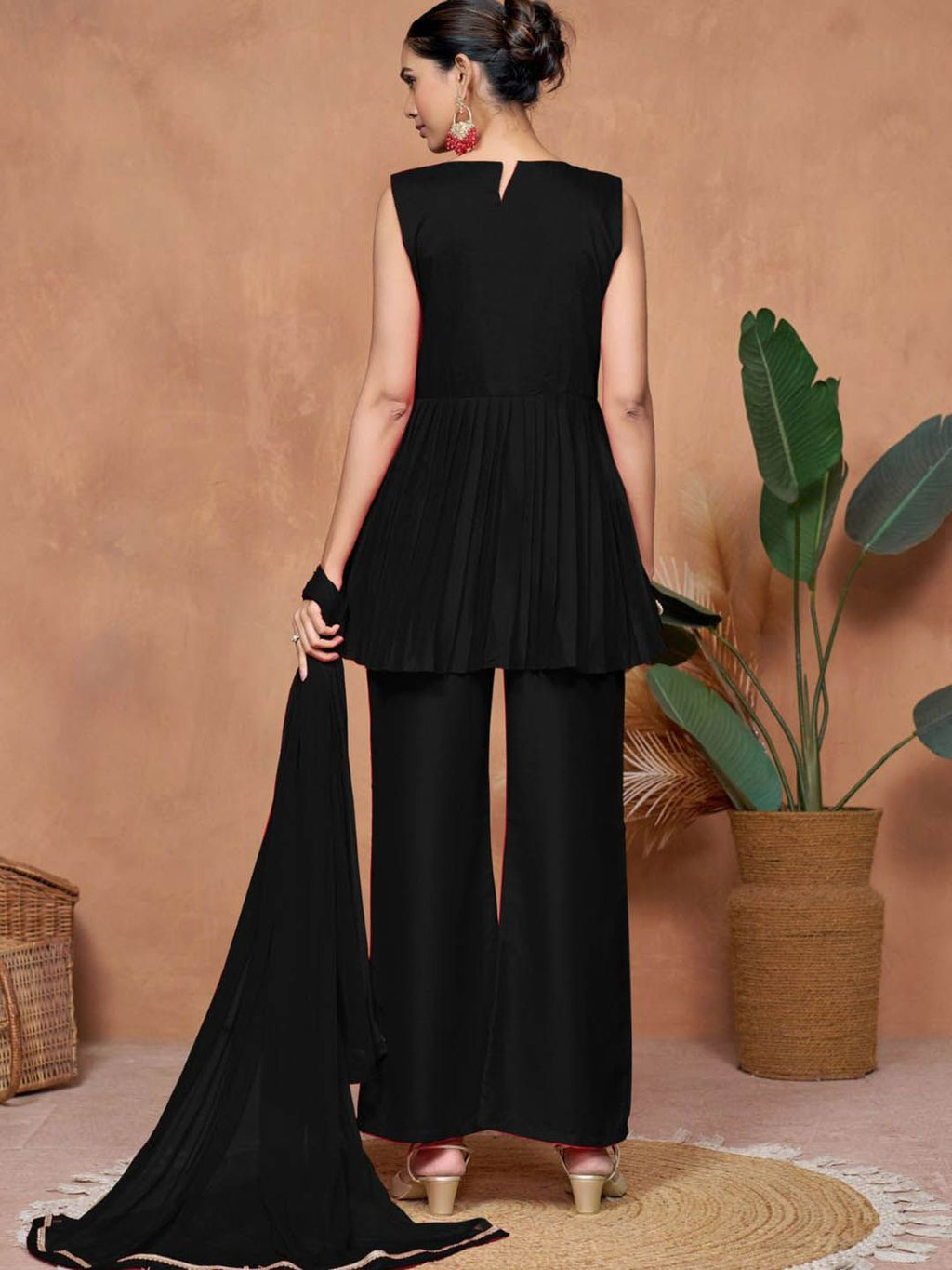 Sangria Embroidered A-line Kurta & Palazzo With Dupatta