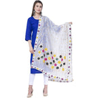 A R SILK White Color Multi rasgulla Silk Dupattas and Chunnis