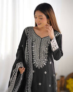 Joban Fashion Black Kurta Set Silk Sequins , Zari, Coding & Thread Embroidered work - Distacart