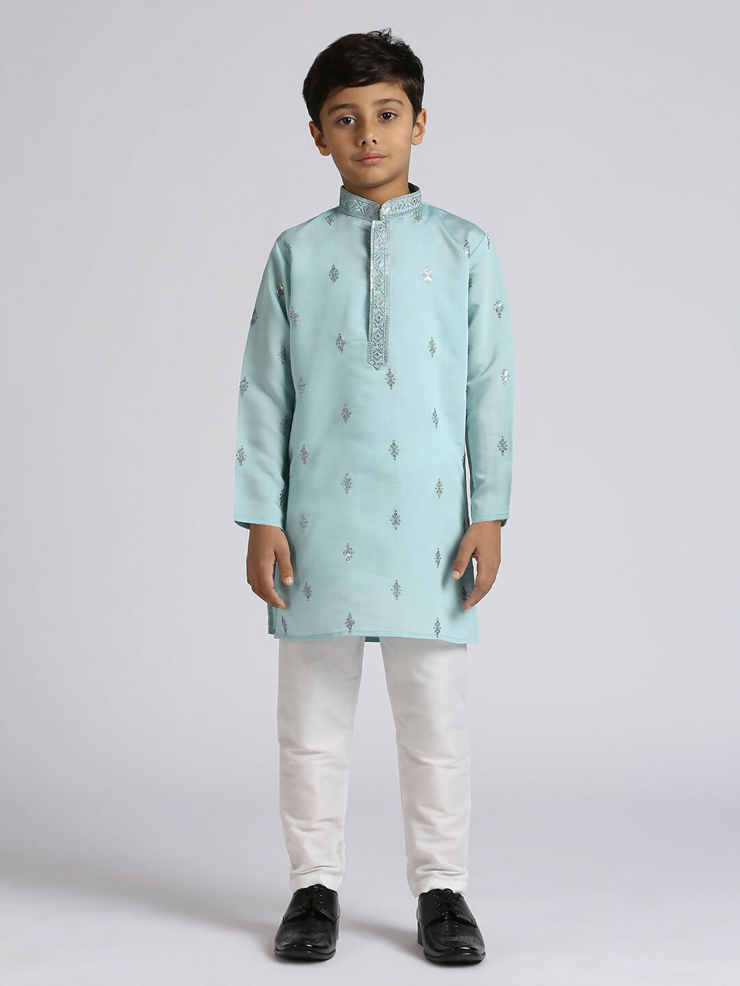 Joban Fashion Kids Island Ethnic Wear with Silk Sequence Embroidery Kurta and Pyjama Set - Teal Blue - Distacart