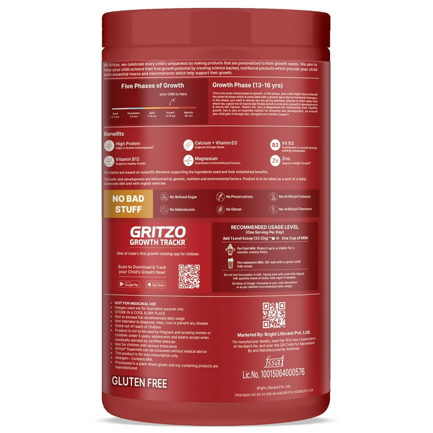 Gritzo SuperMilk Athlete Iron Man (13+y Boy & Girl), 17g Protein Powder (Double Chocolate)