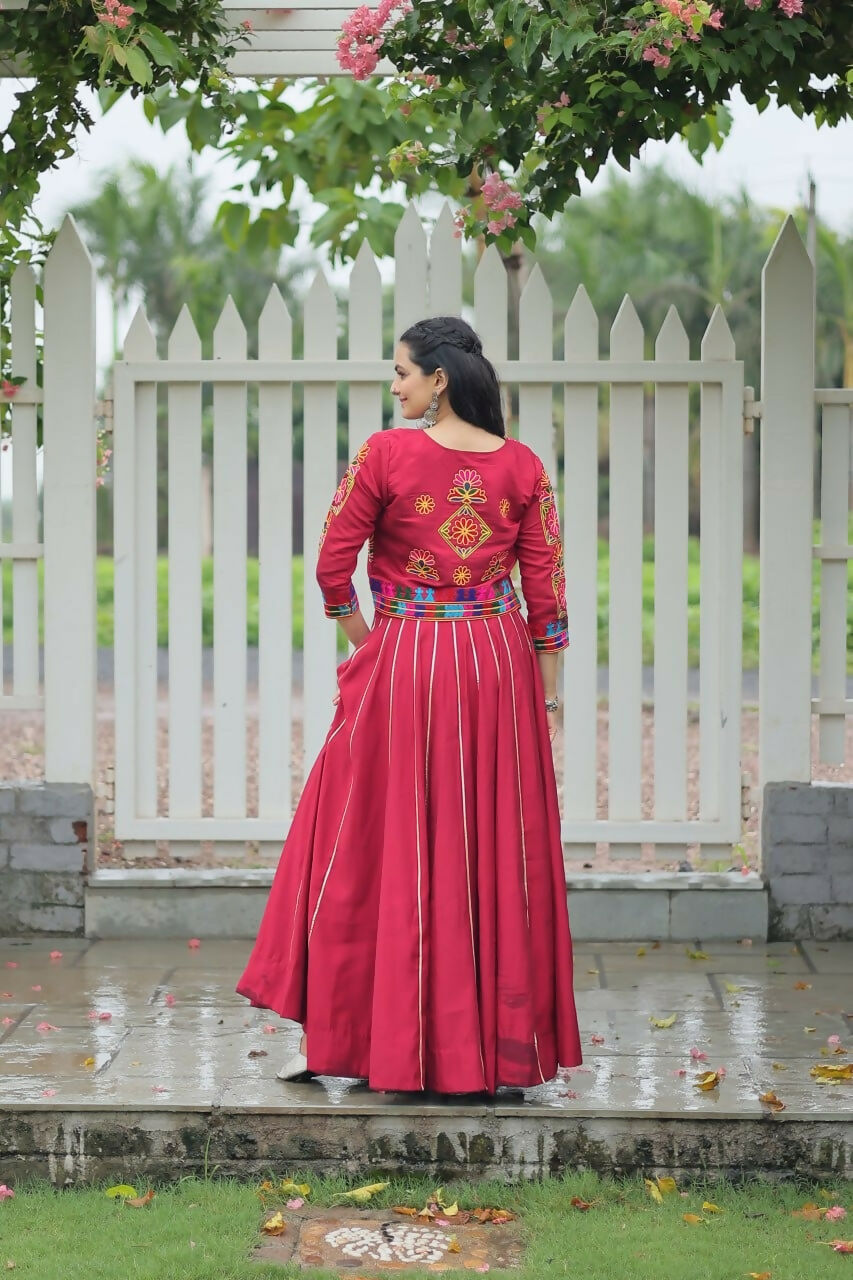 Teeya Creation Maroon Colour Roman Silk With Gamathi Work Navratri Lehenga Choli