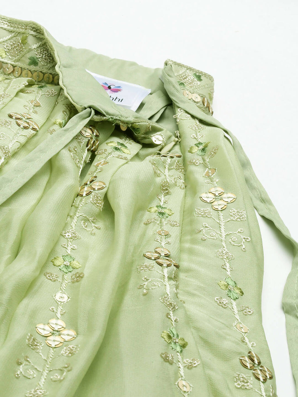 House of Panchhi Pista Green Pure Georgette Embroidered Lehenga & Blouse, Dupatta