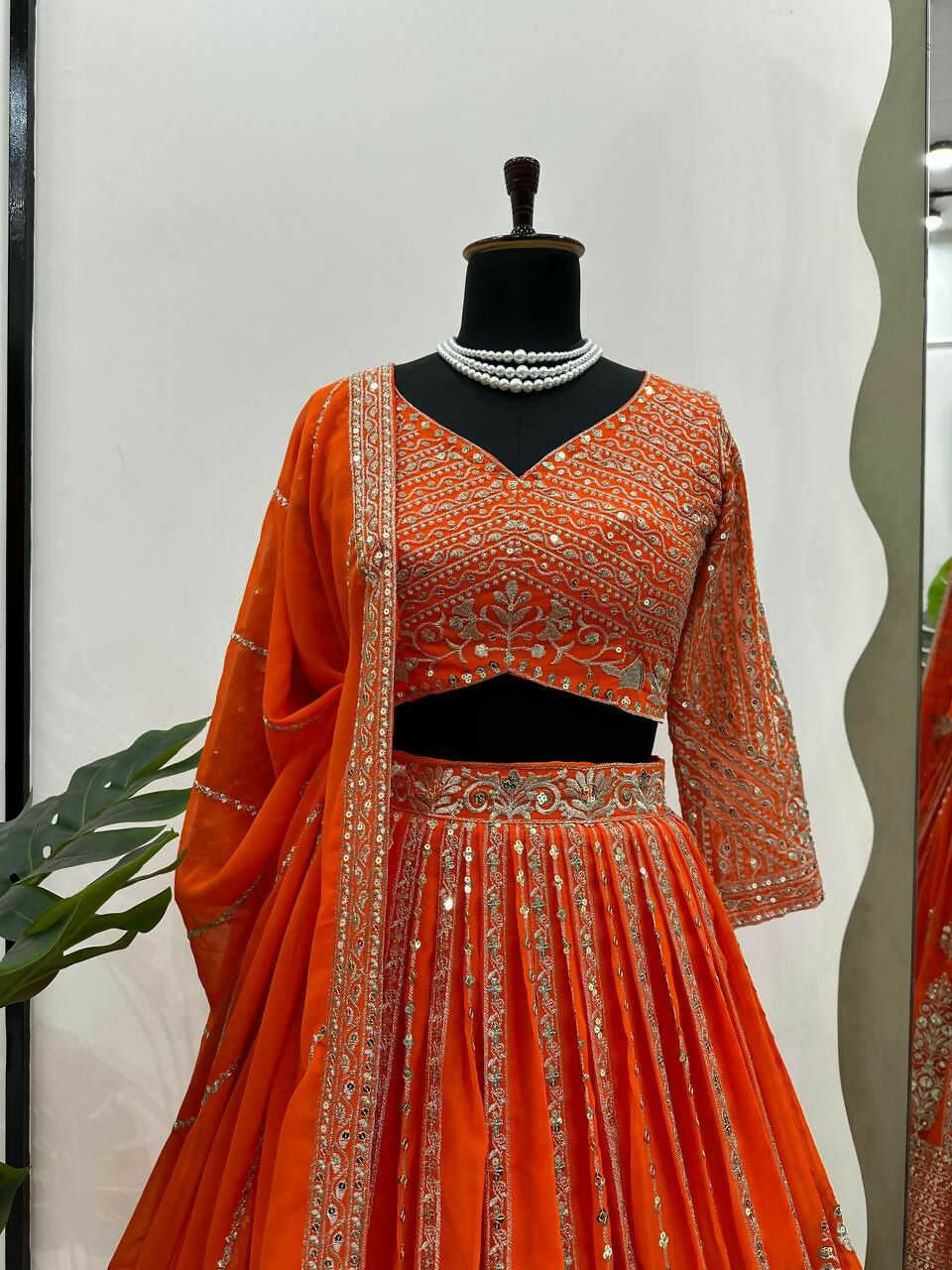 Jyoti Fashion Women's Orange Faux Georgette Sequins with Thread Embroidered Designer Lehenga Choli Set