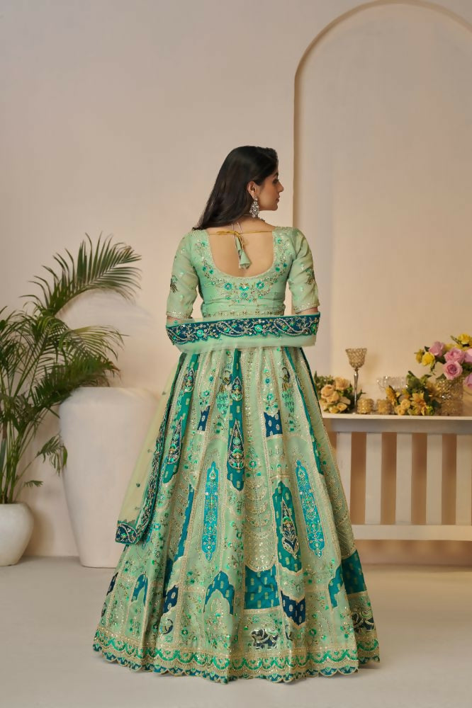 Kesar Fab Green Banarasi Silk Embroidered Lehenga