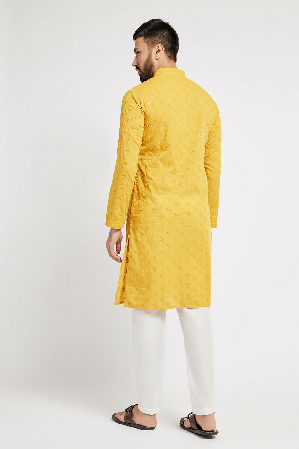 Ethnic India Yellow Men's Kurta Ethnic Motifs Cotton
