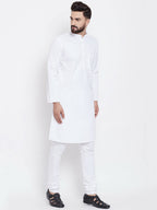 Even Apparels White Pure Cotton Men's Kurta With Band Collar - Distacart