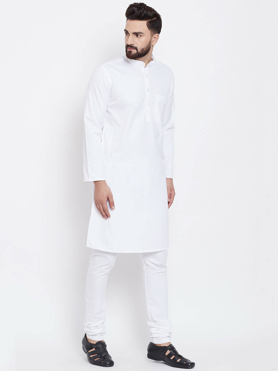 Even Apparels White Pure Cotton Men's Kurta With Band Collar - Distacart