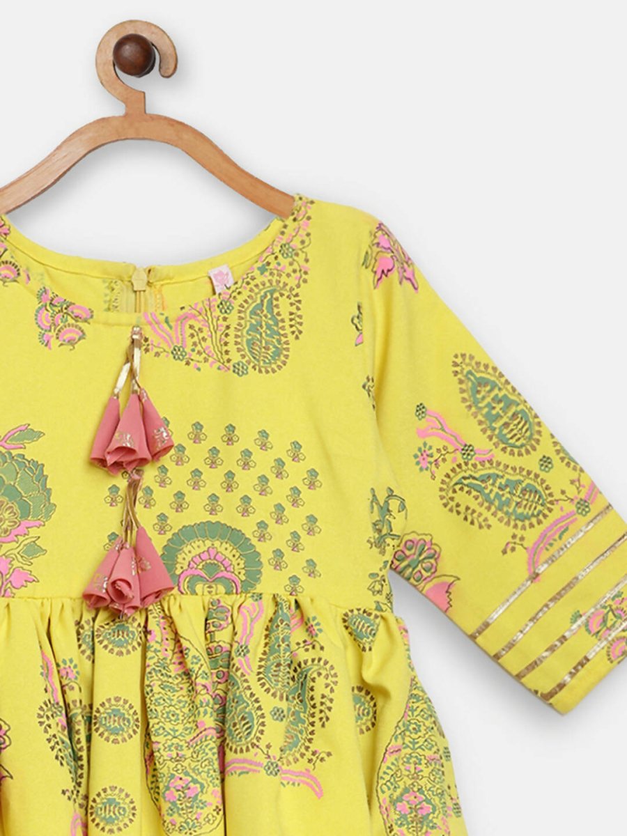Ahalyaa Mustard Rayon Printed Kids Kurta Palazzo Sets For Kids For Girls