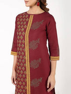 Aniyah Cotton Block Printed Maroon Straight Kurta (AN-141K)