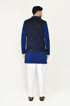 Joban Fashion Blue Colored Imported Jacquard Fabric Open Jacket, Indo Western With Straight Fit Pant