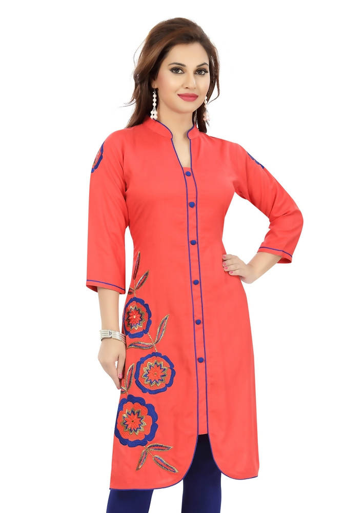 Snehal Creations Teasing Tomato Red Designer Embroidery Tunic