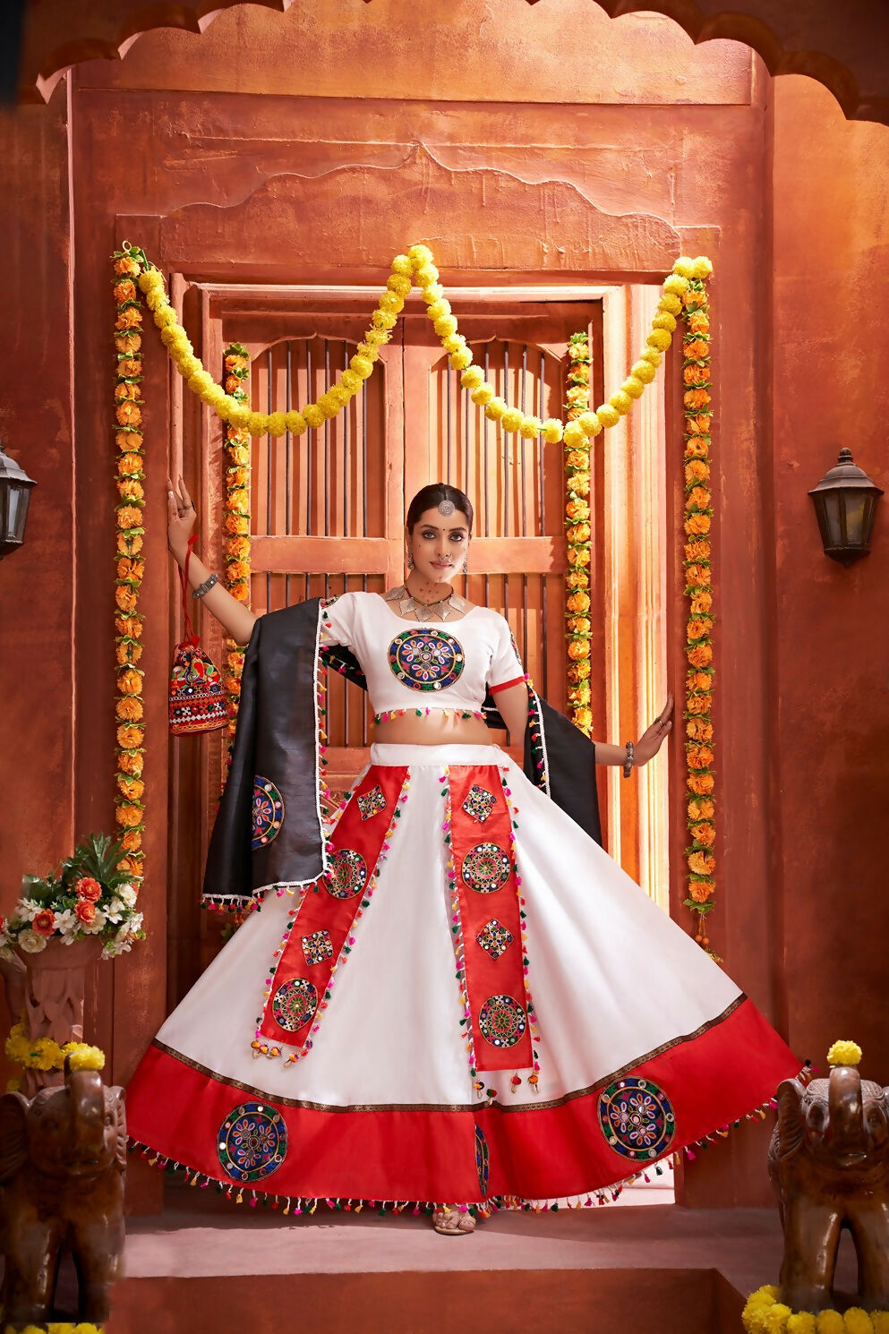 AI Fashion White Art Silk Designer Navratri Lehenga Choli Collection