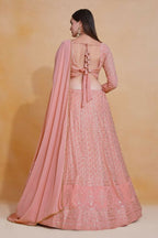 Pink Georgette Thread Sequence Embroidery Work Lehenga Choli - Jihu Culture