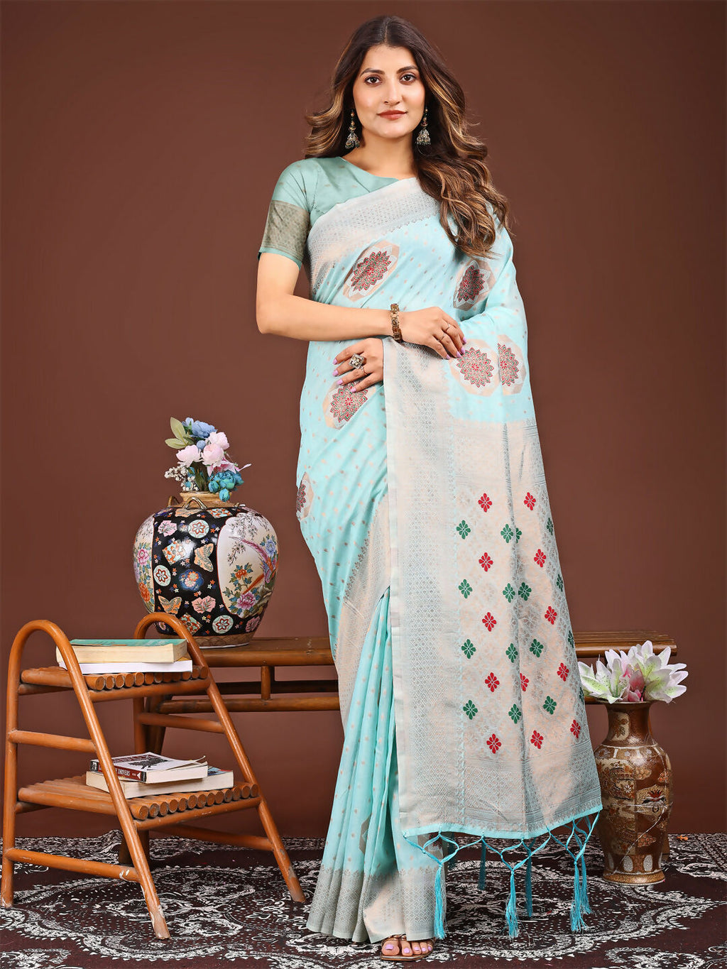 Shree Shyam Fashion Neerja Sky Blue Linen Cotton Saree