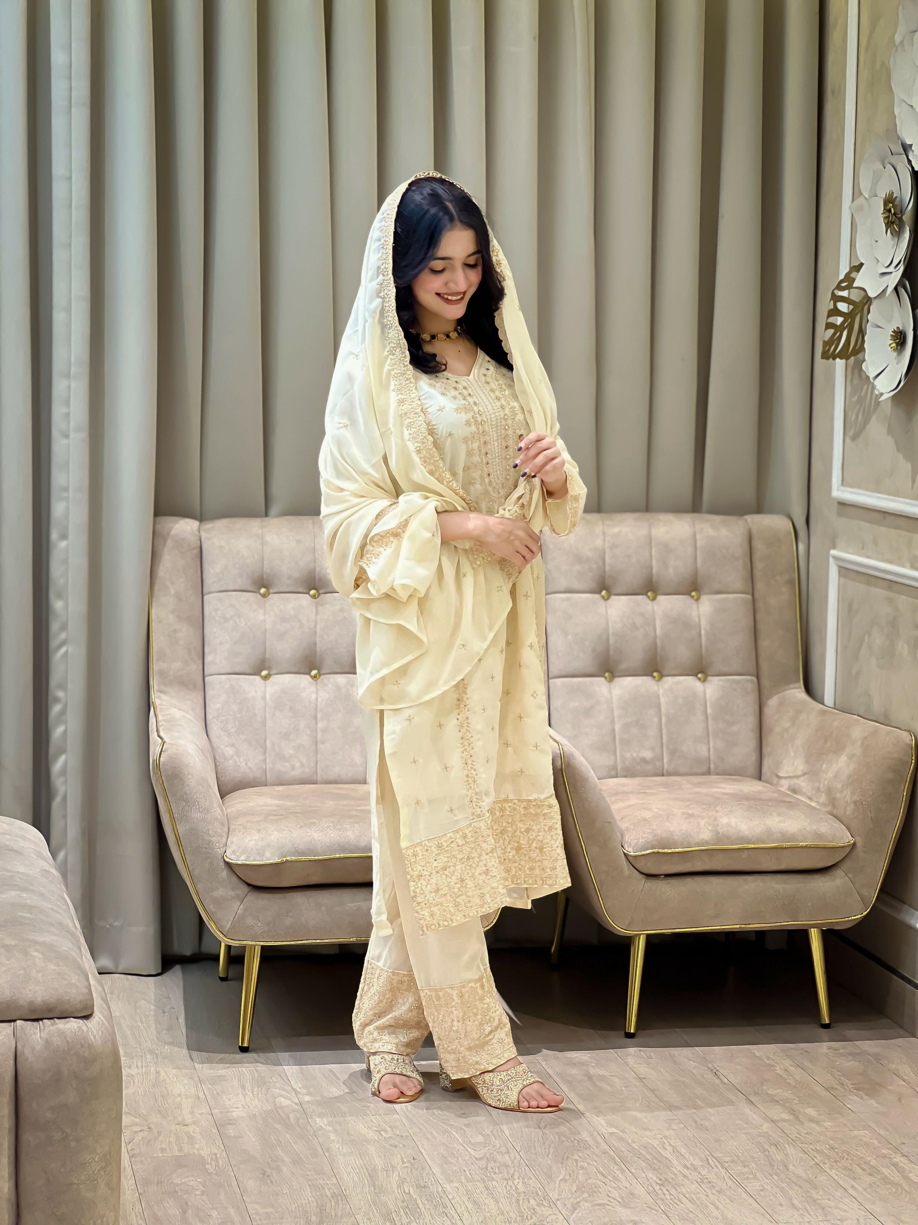 Teeya Creation White Color Faux Georgette Embroidery Work Party Wear Salwar Suit - Distacart