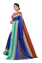Vamika Blue & Brown Linen Jari Border Saree (GUNJAN BLUE) - Distacart
