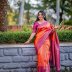 DEIANA'S Beautiful Designer Golden zari Soft Lichi Silk Saree - Orange