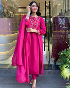 The52 Pink Women's Gorgeous Chanderi Fabric Embroidered Work Straight Kurta Pant and Dupatta Set - Distacart