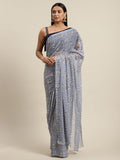 Ahalyaa Women's Navy Blue Chiffon Digital Print Chevron Saree - Distacart
