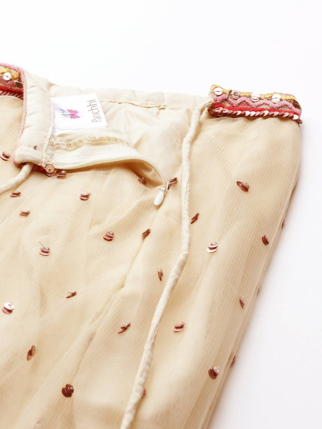 House of Panchhi Cream Net Multi colour Thread & Sequinse Work Lehenga & Blouse, Dupatta