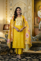 The52 Women's Beautiful Embroidery Work Viscose Rayon Fabric Straight Kurta Pant and Dupatta Set - Distacart