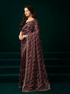 Joban Fashion Maroon Net Party Wear Sarees - Distacart