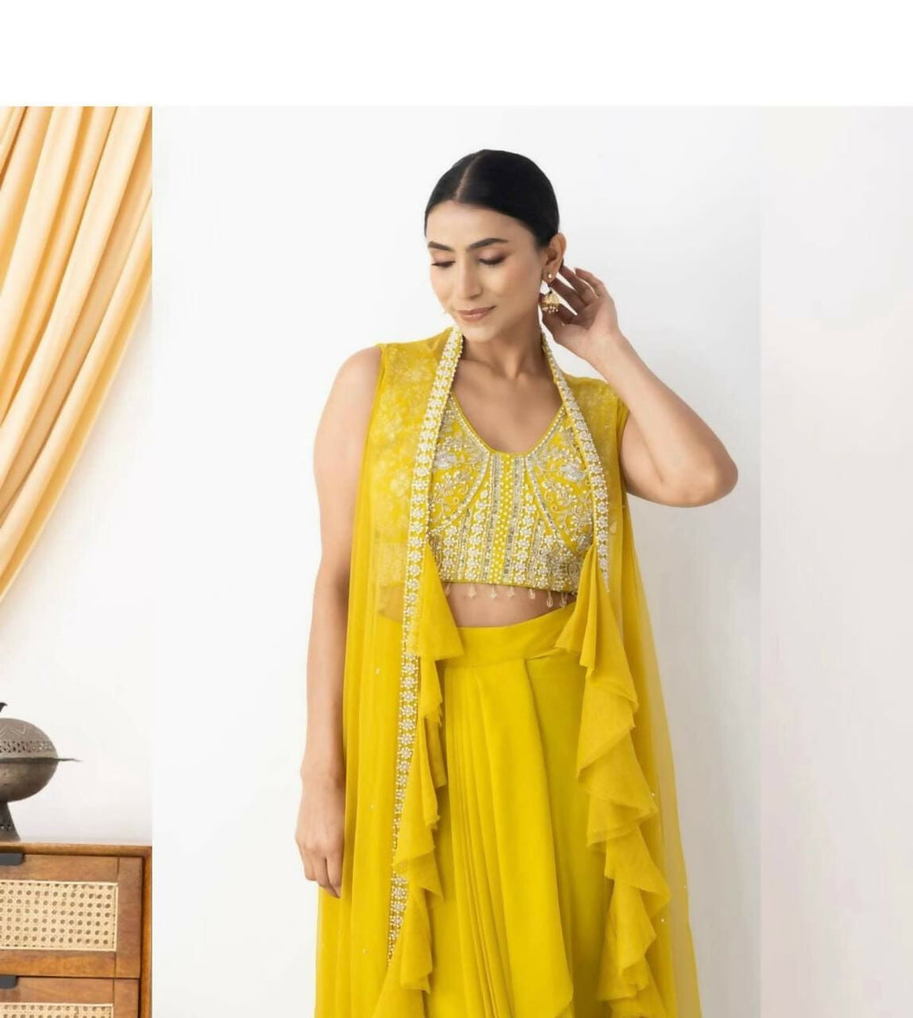 Joban Fashion Yellow Kurta Set Georgette Embroidery Sequence Work - Distacart
