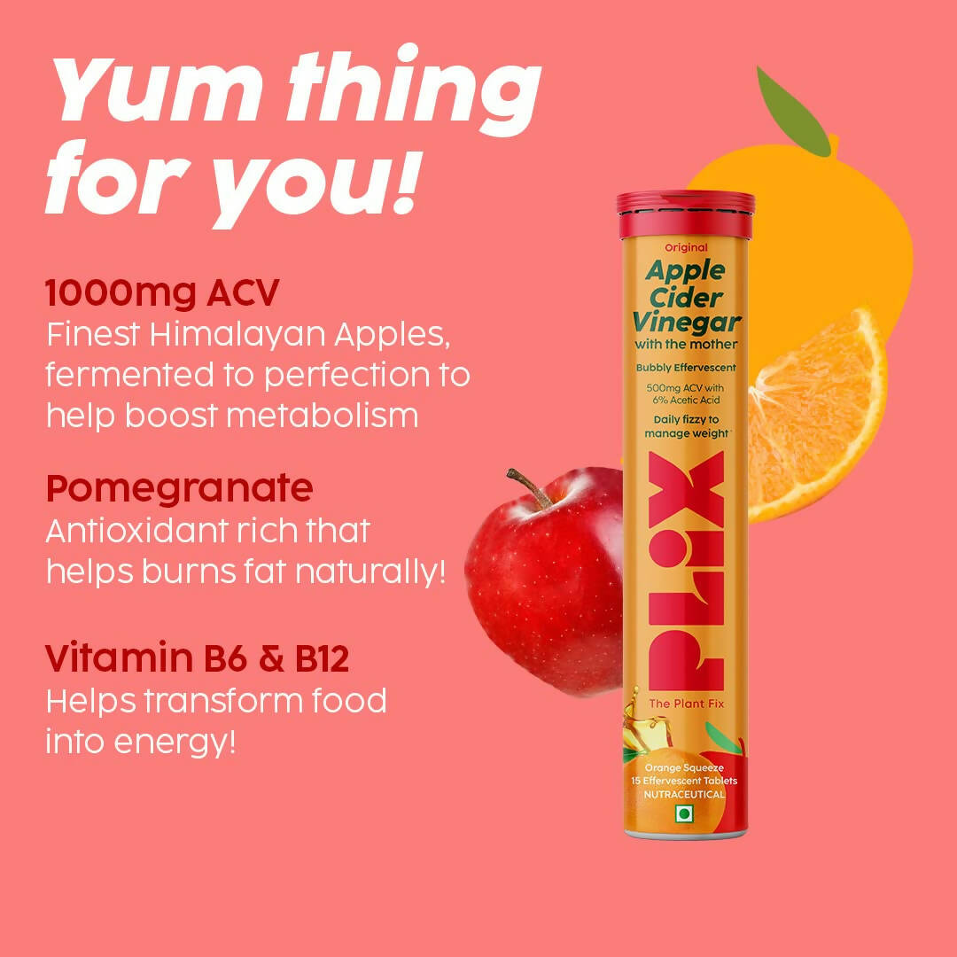 PLIX The Plant Fix Apple Cider Vinegar Effervescent Tablet with Mother - Orange Squeeze - Distacart