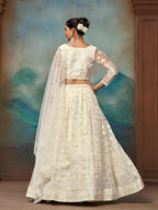 White Net Thread Sequence Embroidery Lehenga Choli - Jihu Culture