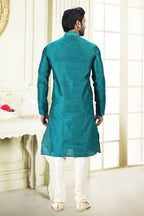 Raivat Ethnic Jacquard Banarasi Silk Thread Work Kurta Pajama In Blue Colour - Distacart