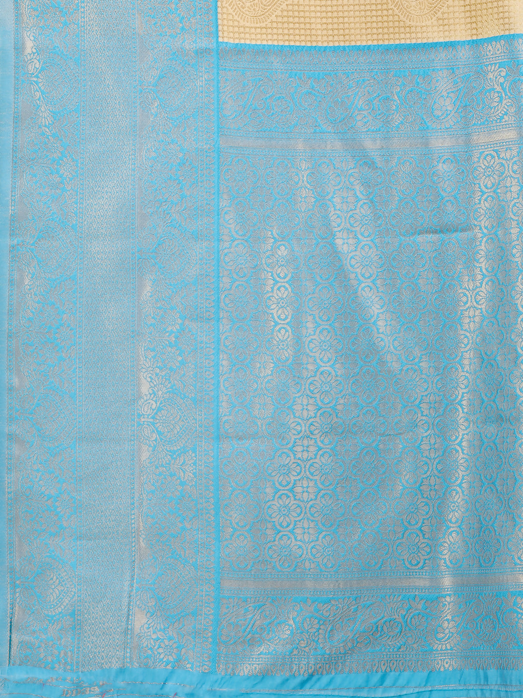 Shree Shyam Fashion Aura Silk Cream Sky Blue Banarasi Silk Saree