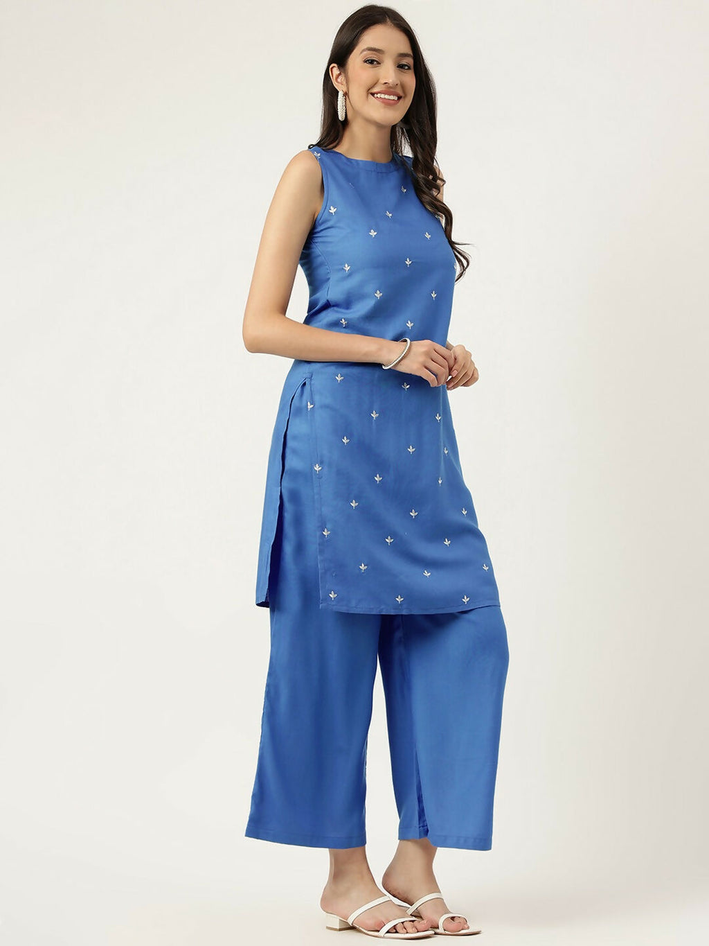 Joban Fashion Blue Rayon and Embroidered Work Straight Kurta Bottom Set