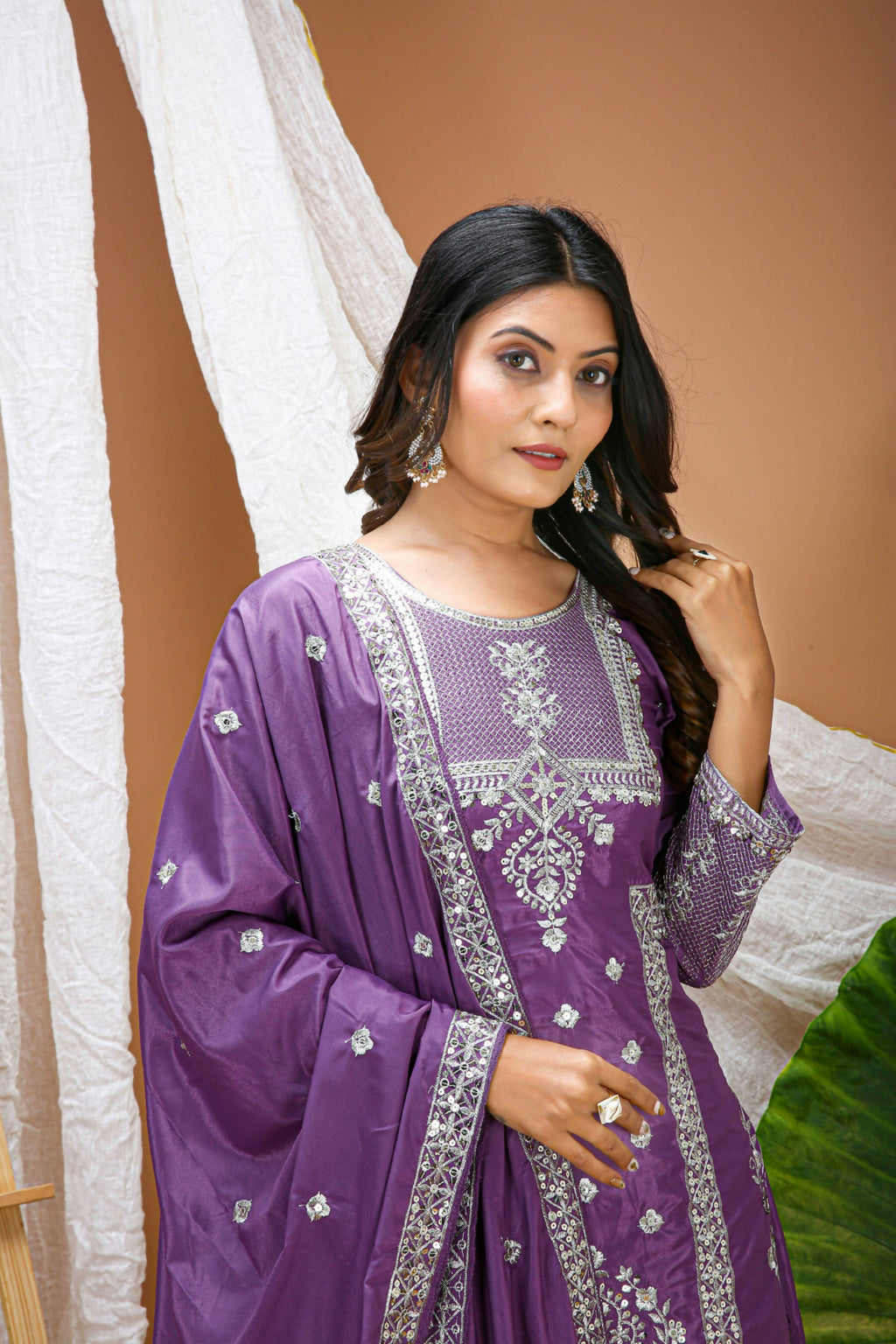 Lehenga Mart Designer Sharara Suit With Kurta, Sharara, Dupatta For Women-Lavender Violet - Distacart