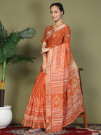 Shree Shyam Fashion Cotton Orange Saree - Distacart