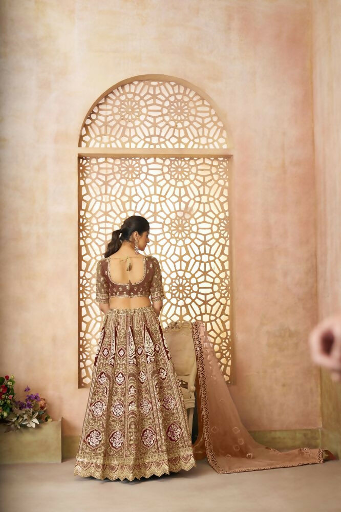 Kesar Fab Coffee Banarasi Silk Embroidered Lehenga
