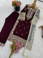 Teeya Creation Maroon Color Velvet Designer Embroidery Work party Wear Suit - Distacart