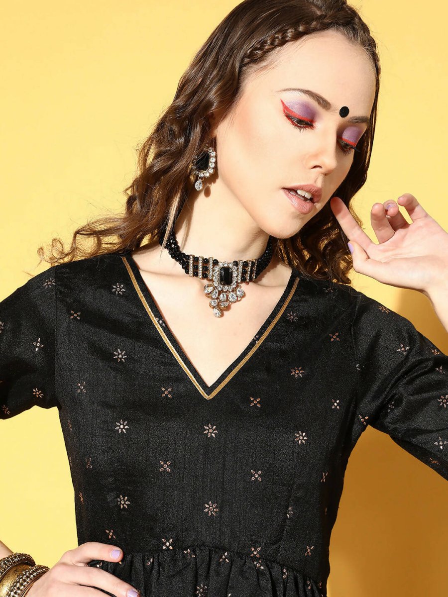 Ahalyaa Women Black Colour Poly Silk Copper Printed Top Palazzo Set - Distacart