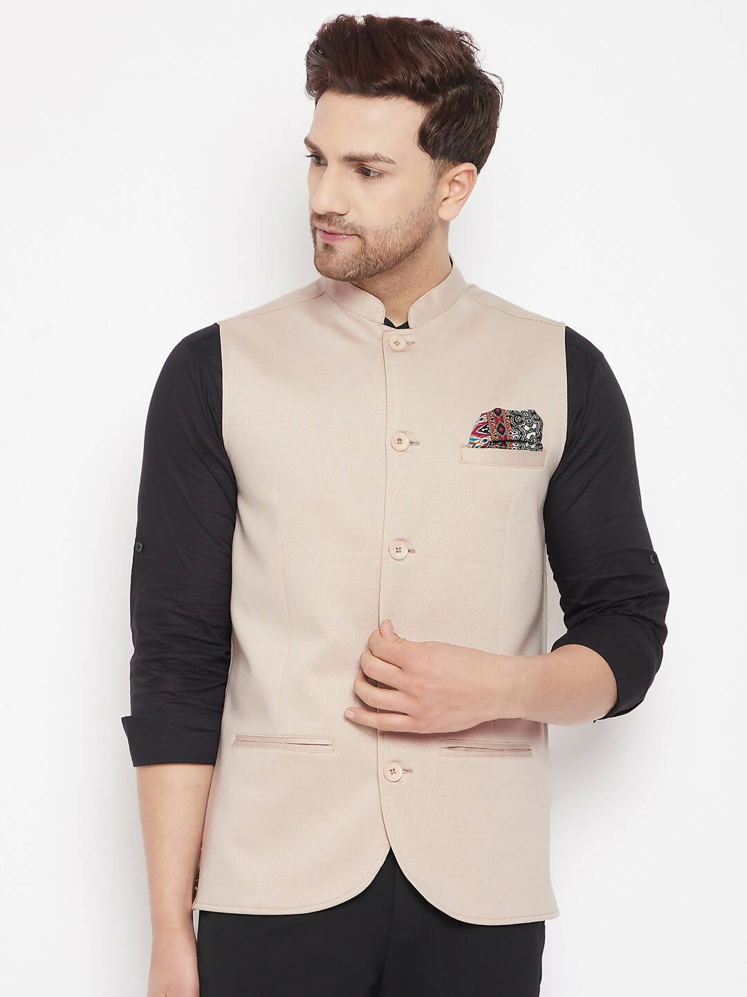 Even Apparels Cream Merino Men Woven Nehru Jacket BF715 - Distacart