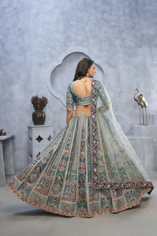 Kesar Fab Grey Organza Hand_Woven Lehenga
